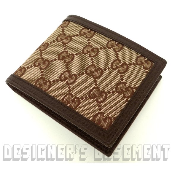 GUCCI Original GG Jacquard canvas & dark brown leather bifold Wallet NIB 260987 - Picture 4 of 5